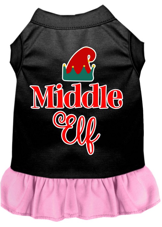 Middle Elf Screen Print Dog Dress Black with Light Pink Med